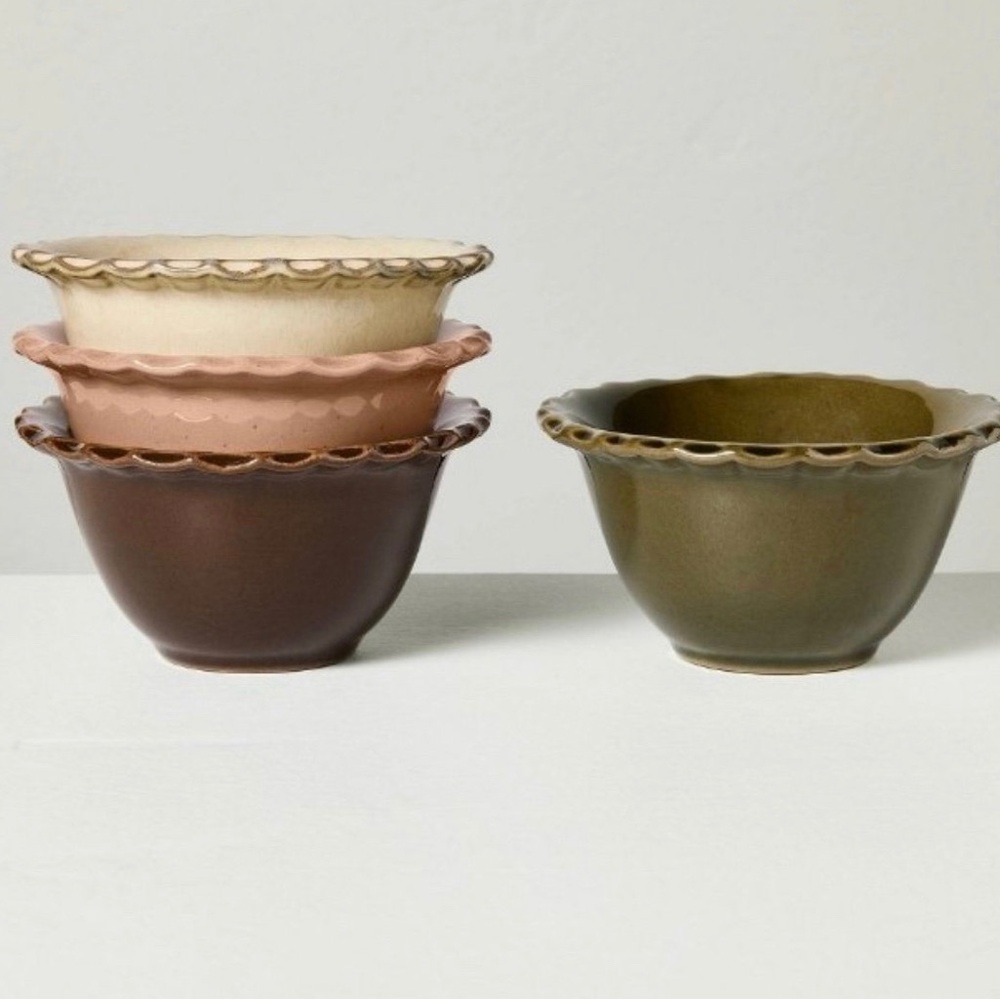 Hearth & Hand with Magnolia - 4oz Stoneware Carved Edge Prep Bowls (Set of 4)